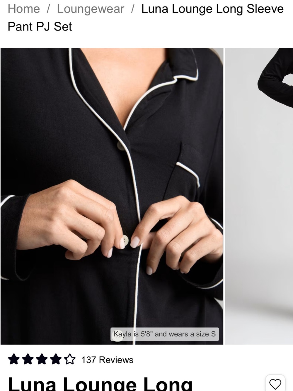 Luna Lounge Black Long-Sleeve Pajama Set with Contrast Piping - Picture 2 of 4